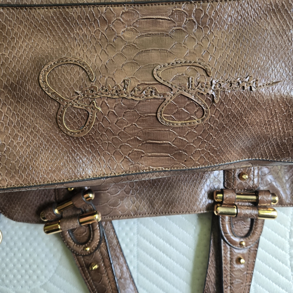 Jessica Simpson Brown and Gold Shoulder Bag with Vintage Leather - Picture 3 of 4
